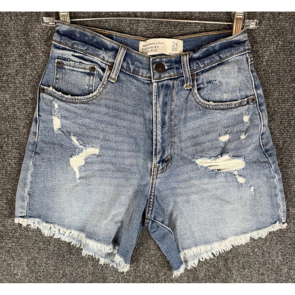 Abercrombie Curve Love High Rise Dad Shorts‎ Denim Raw Hem Womens Size 28/6